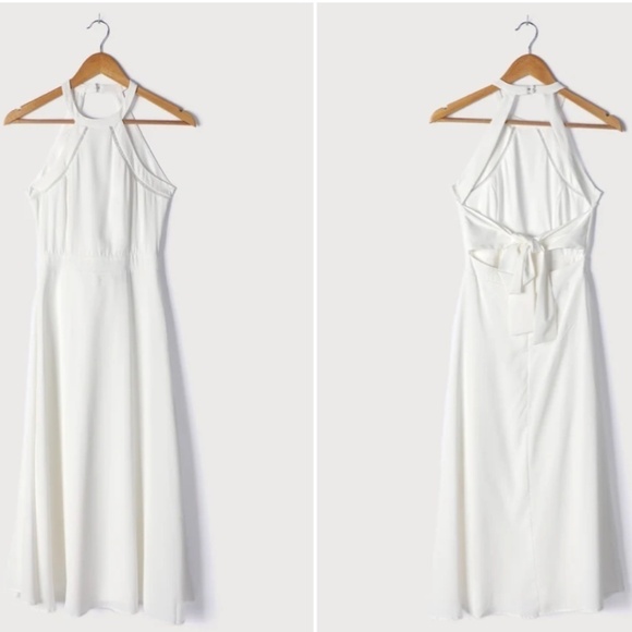 LULU's Bridal White Elegant Flowy Sexy Tie Back Chic Midi Dress NWOT - Picture 2 of 5